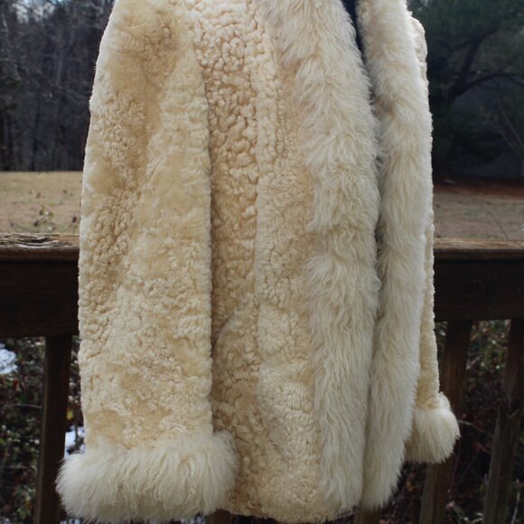 VTG FUR COAT Virgin Lamb Shearling Body-Mongolian Lamb Fur Collar & Cuffs 1980s - Picture 5 of 10